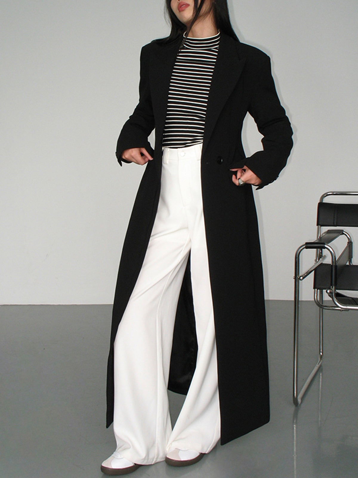 Manteau Trench Long avec Boutonnage et Col Classique