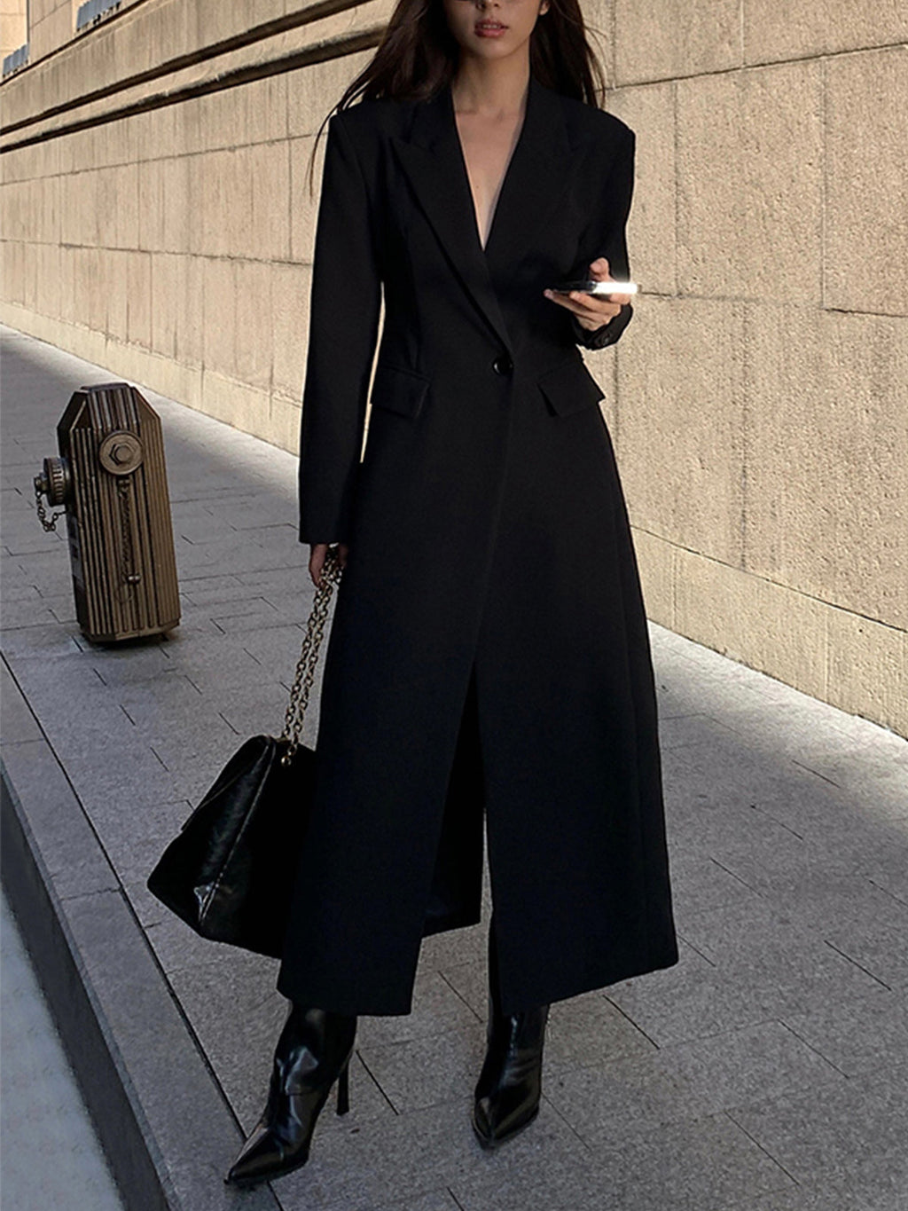 Manteau Trench Long avec Boutonnage et Col Classique