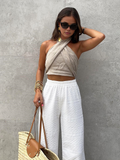 Top Croisé Avec Encolure Asymétrique Et Fermeture À Nouer Pour Femme | Idéal Pour Saison Chaude Et Vacances
