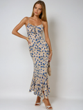 Robe Maxi à Bretelles Spaghetti Fleurie pour les Nuits d'Été avec Devant Froncé