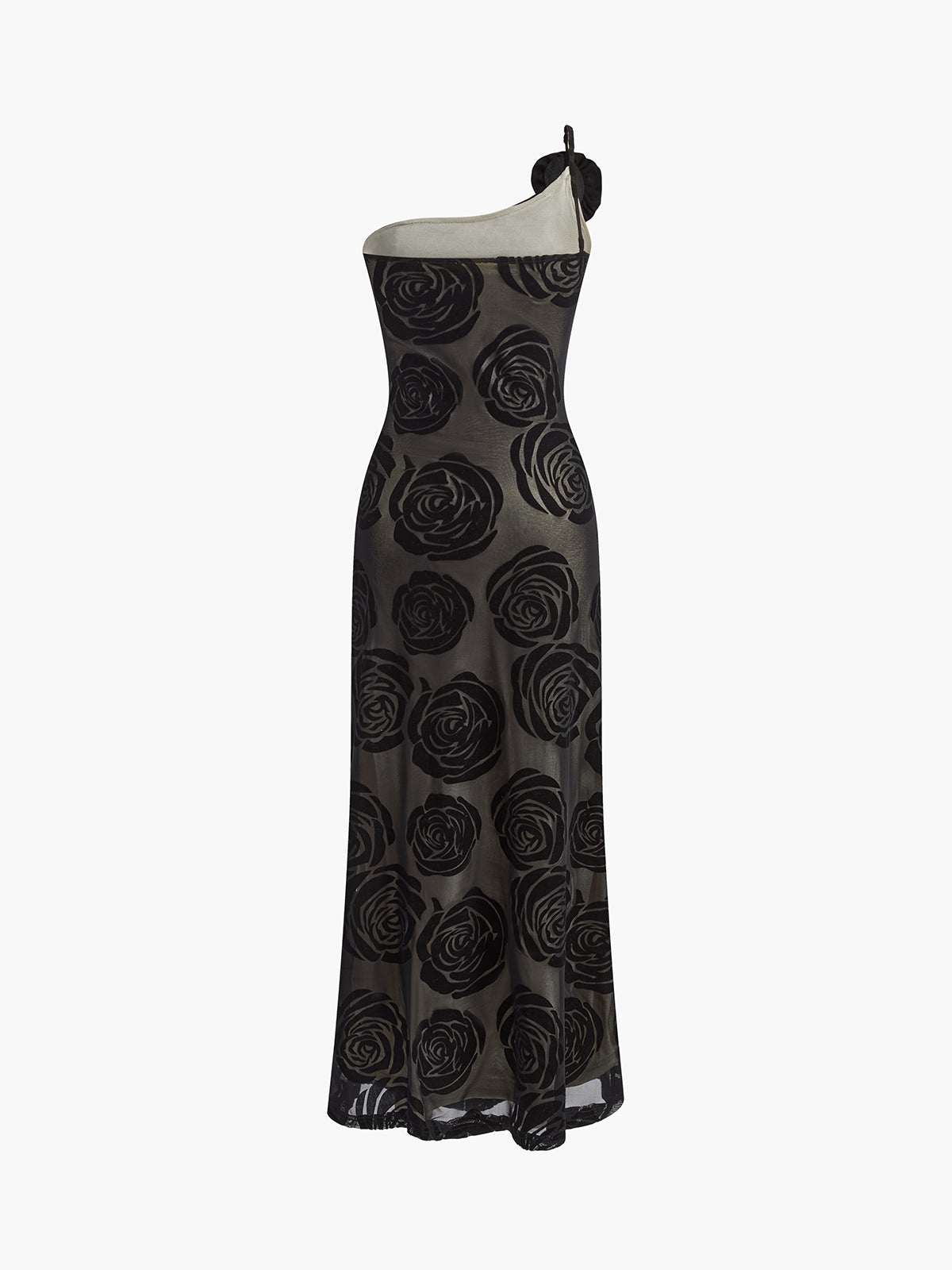 Robe Longue Asymétrique Avec Fleurs Appliquées Pour Femme | Idéale Pour Les Soirées Et Événements