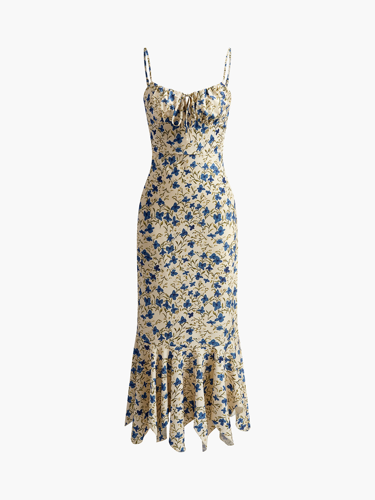 Robe Maxi à Bretelles Spaghetti Fleurie pour les Nuits d'Été avec Devant Froncé