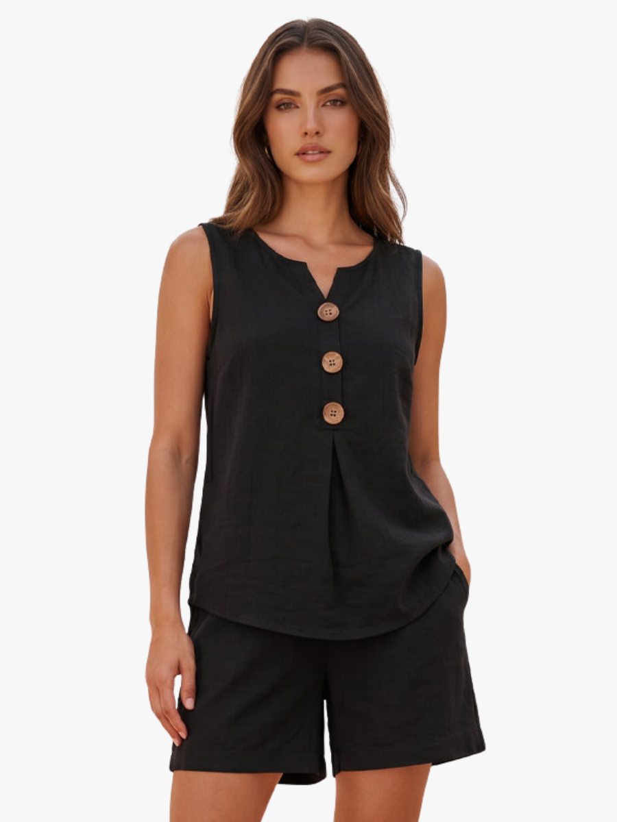 Ensemble Femme Deux Pièces avec Top à Col en V et Taille Élastique