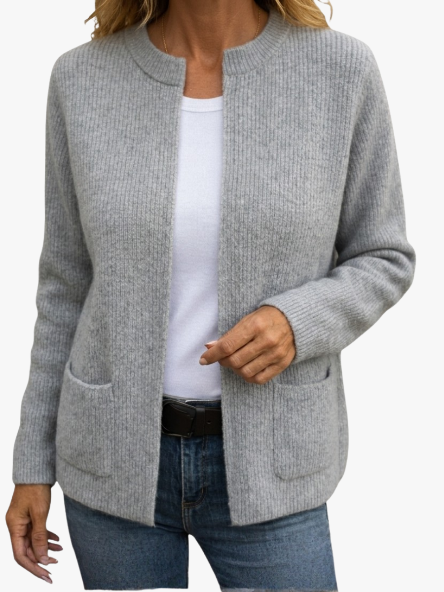 Larevia | Cardigan pour femmes à côtes avec devant ouvert et poches