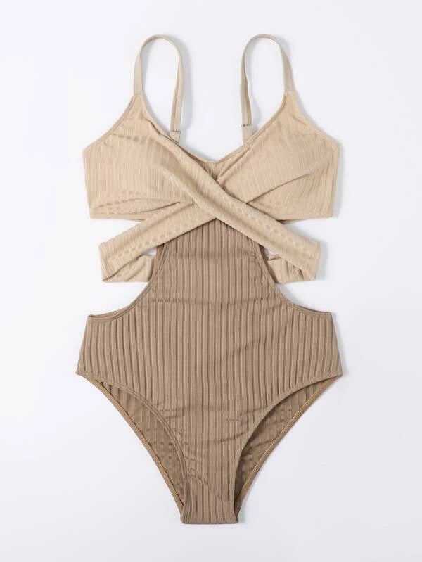 Maillot de bain beige avec ceinture croisée