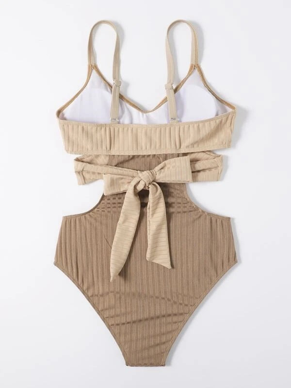 Maillot de bain beige avec ceinture croisée