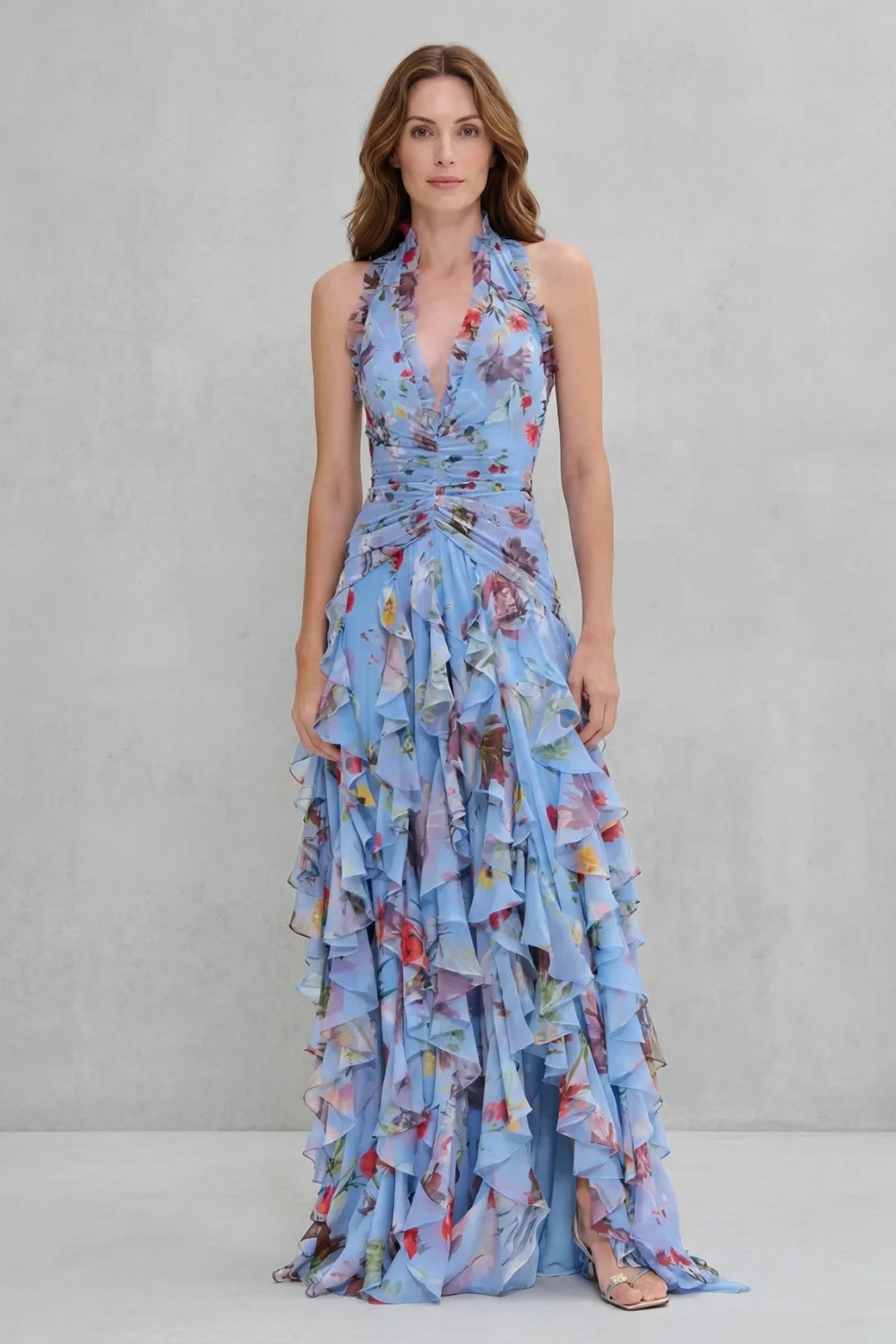 Belladina Robe Maxi à Bretelles en Cascade de Roses Envoûtantes