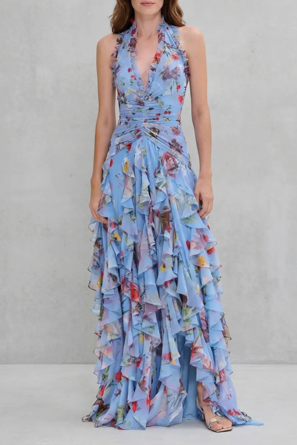 Belladina Robe Maxi à Bretelles en Cascade de Roses Envoûtantes