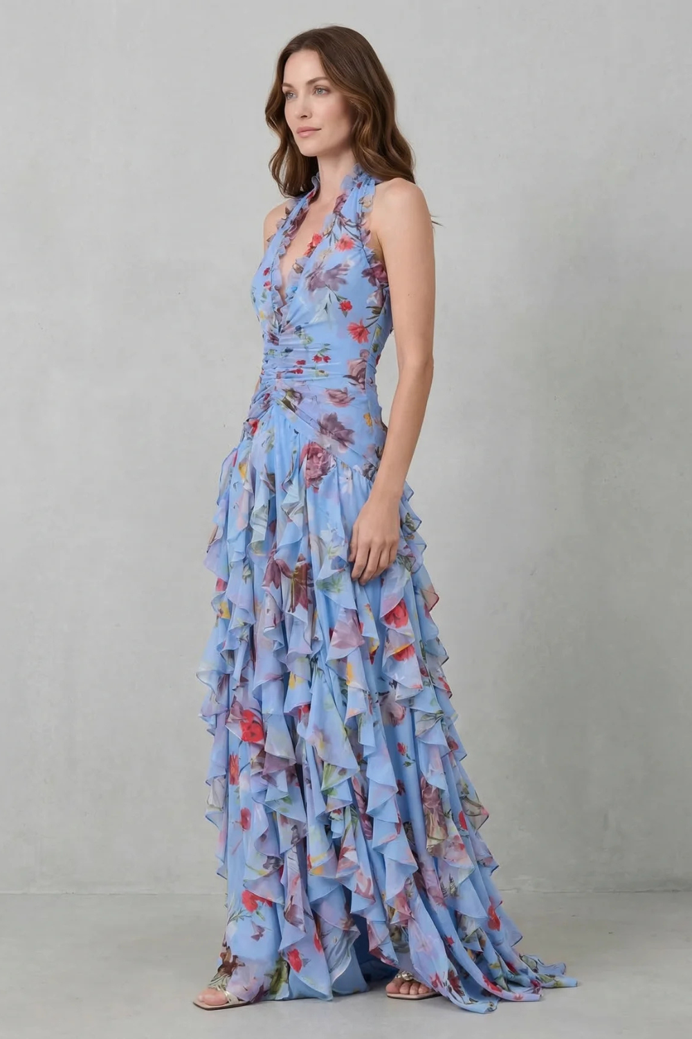 Belladina | Robe Maxi Florale pour Femmes avec Volants