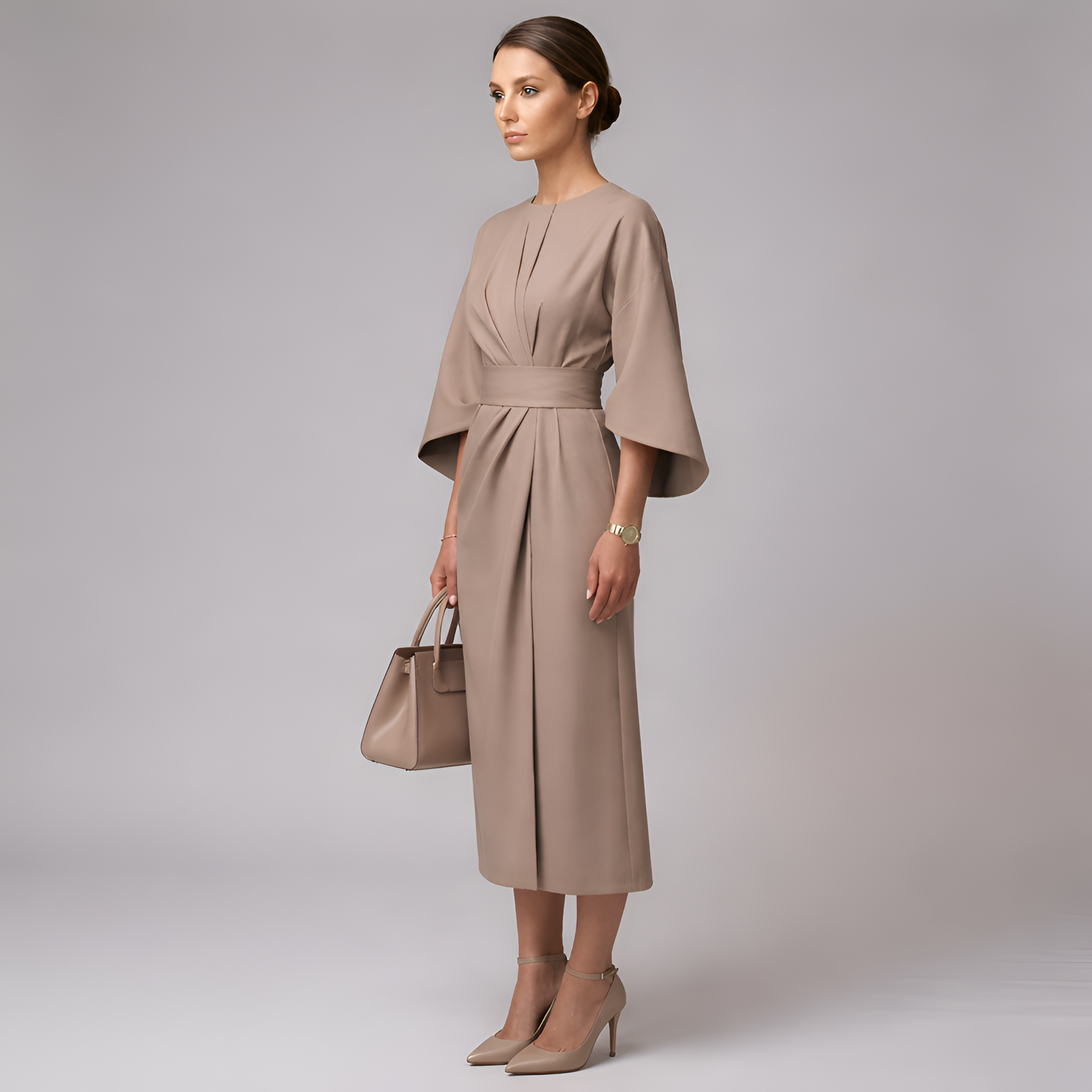 Eevee - Robe élégante à manches chauve-souris et cordon à la taille