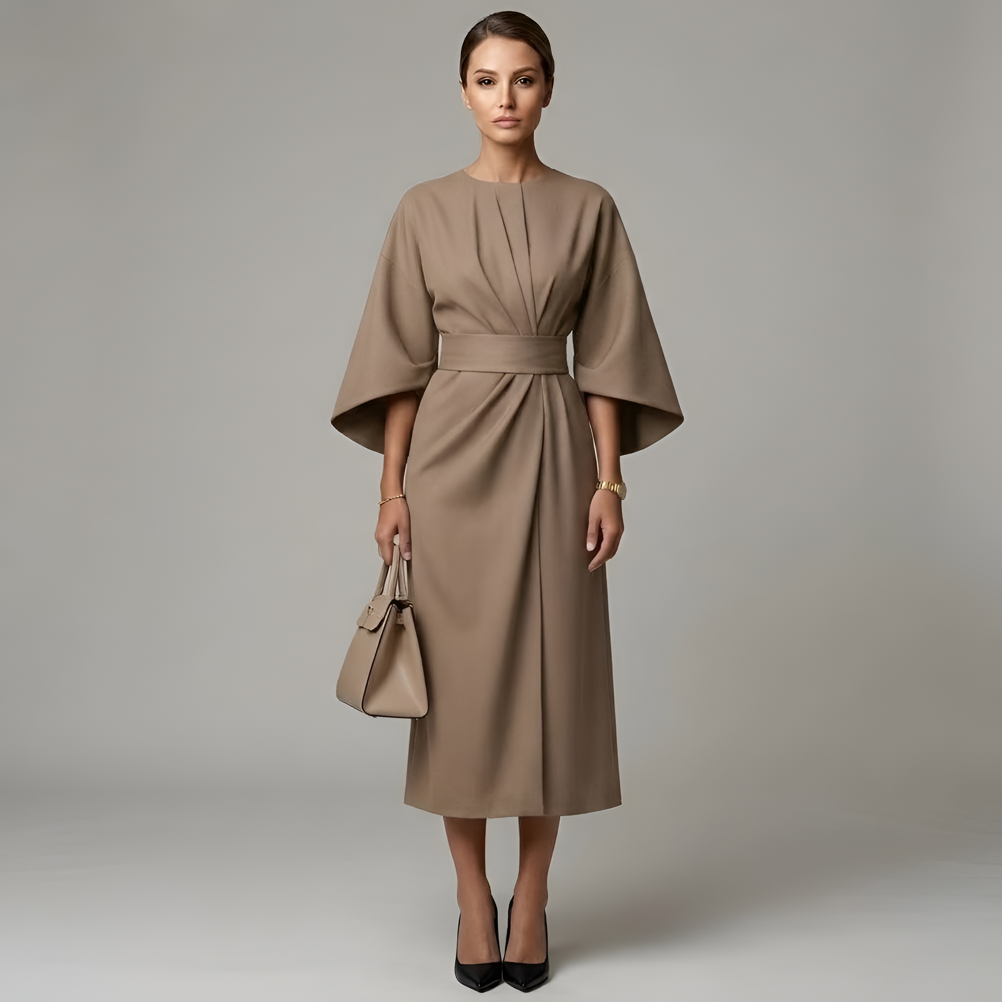 Eevee - Robe élégante à manches chauve-souris et cordon à la taille