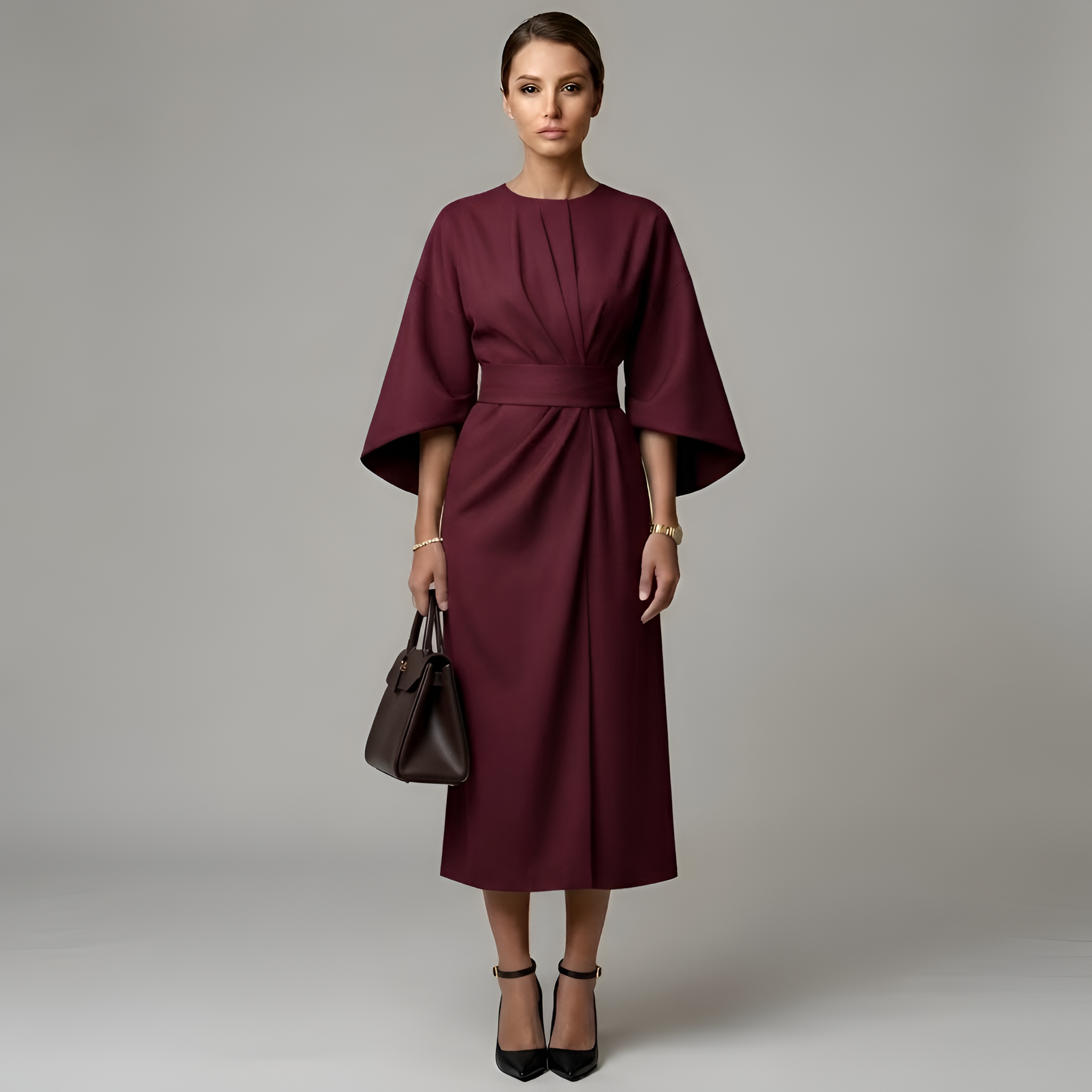 Eevee - Robe élégante à manches chauve-souris et cordon à la taille
