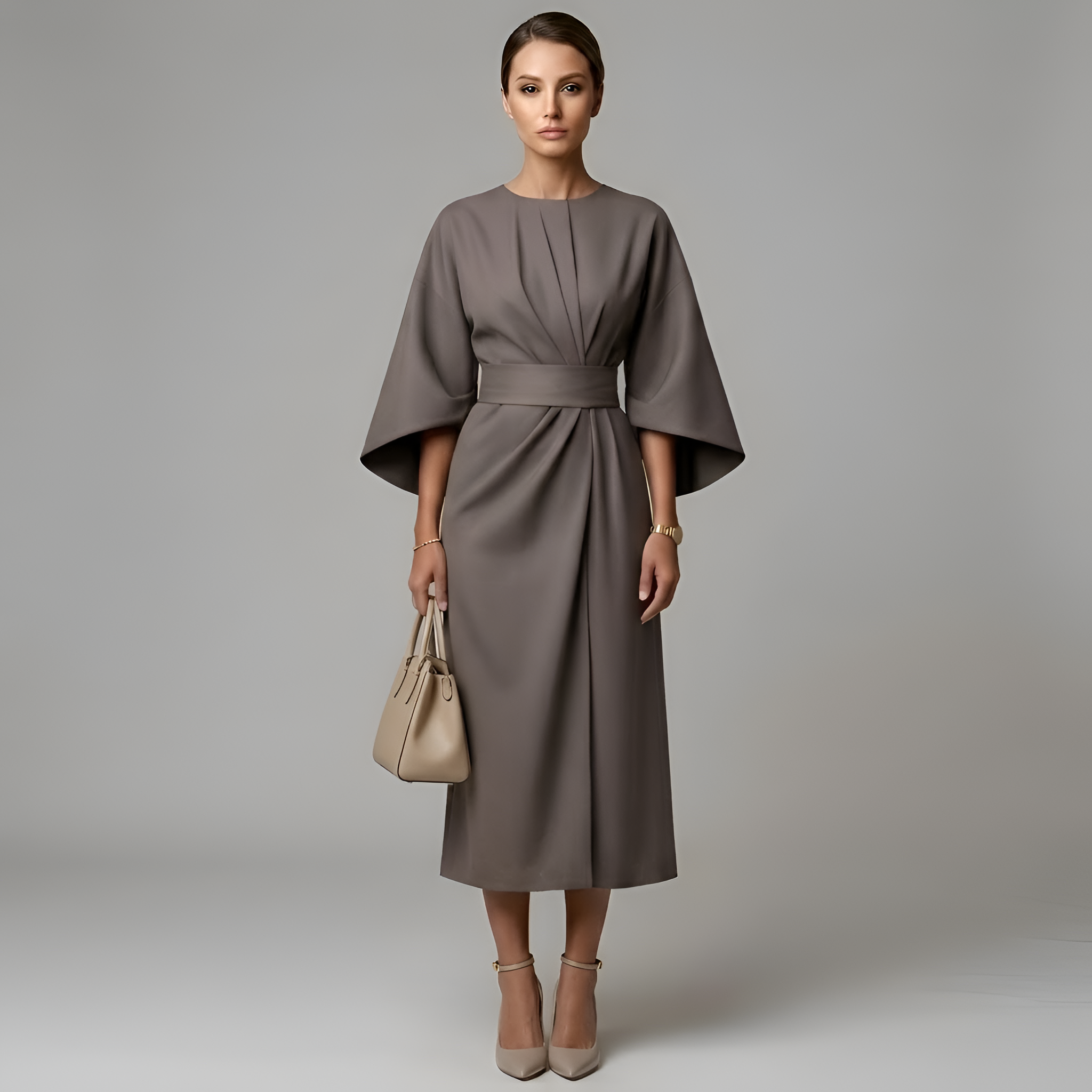 Eevee - Robe élégante à manches chauve-souris et cordon à la taille