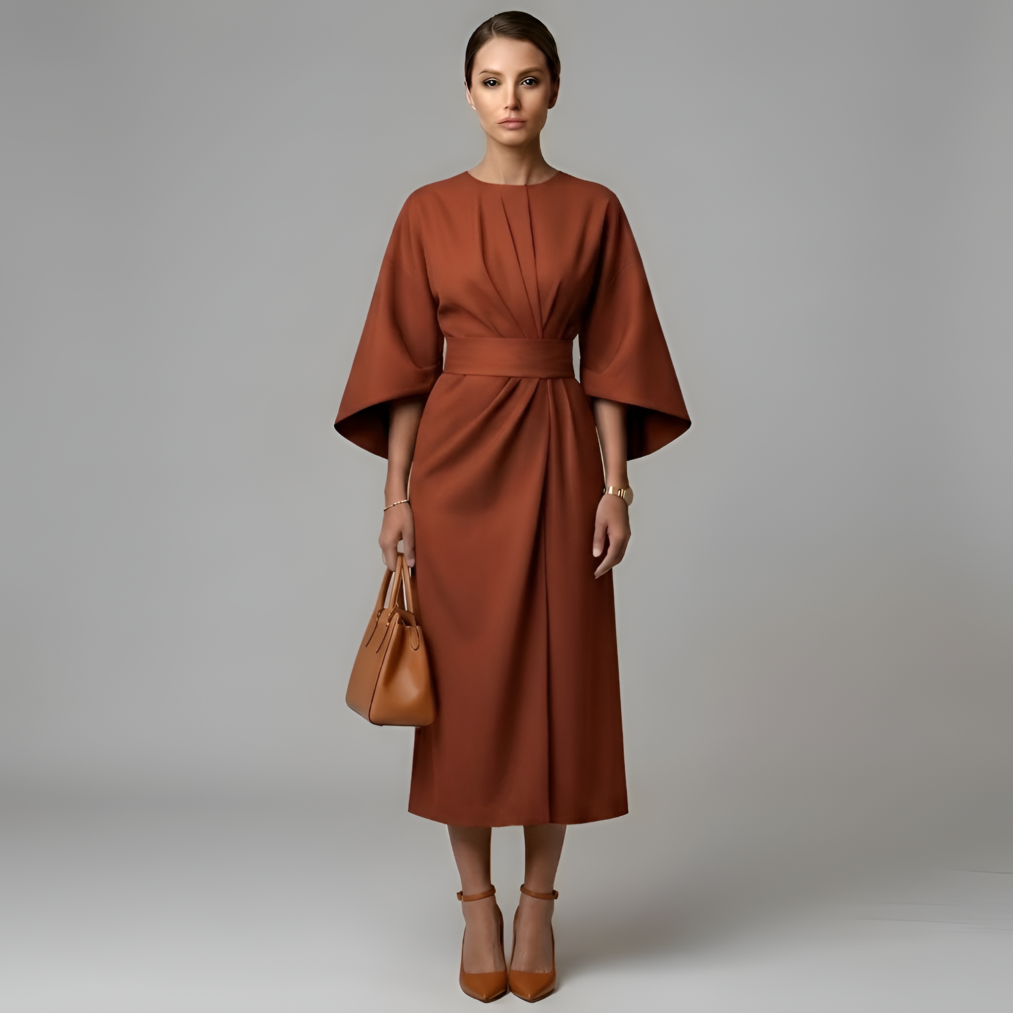 Eevee - Robe élégante à manches chauve-souris et cordon à la taille