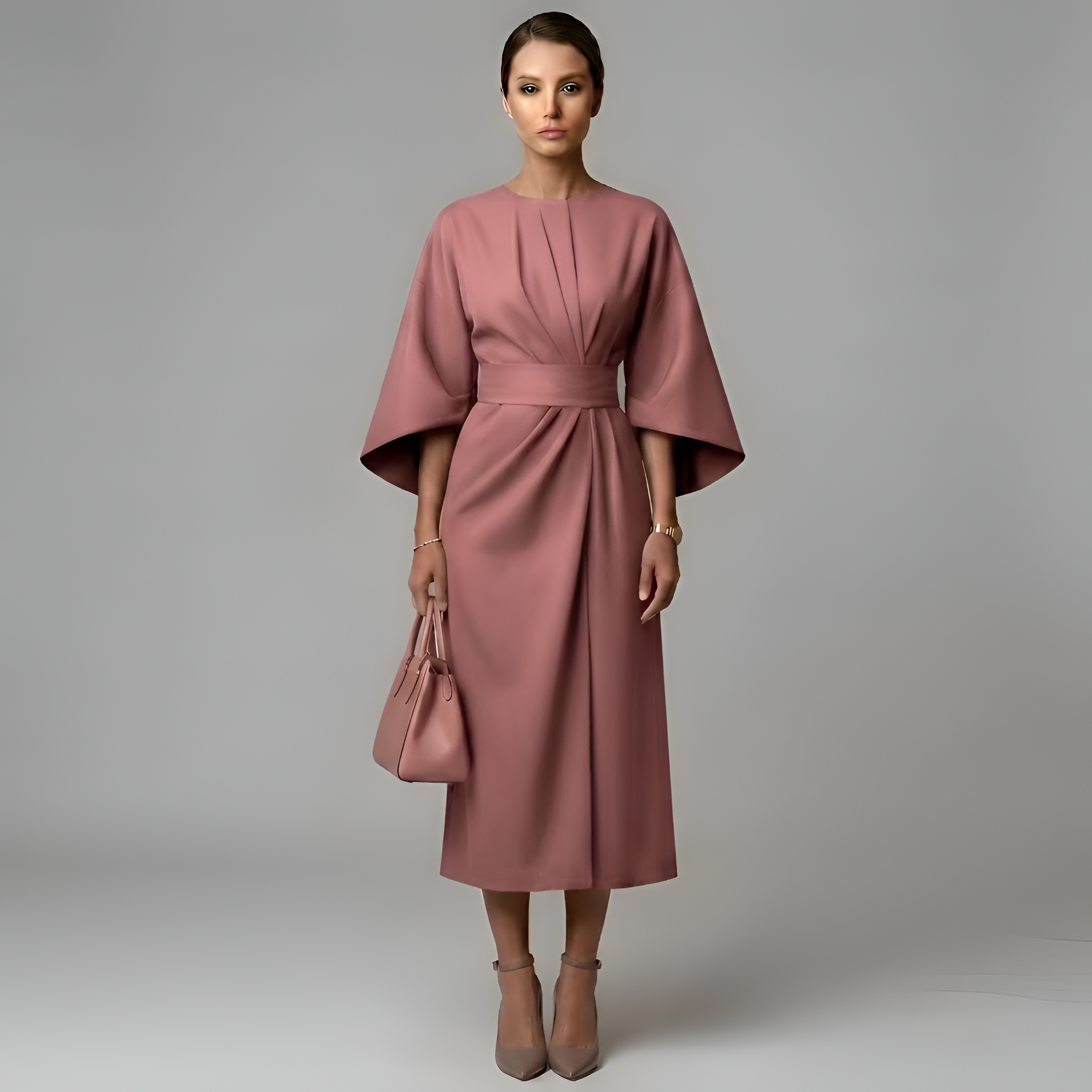 Eevee - Robe élégante à manches chauve-souris et cordon à la taille