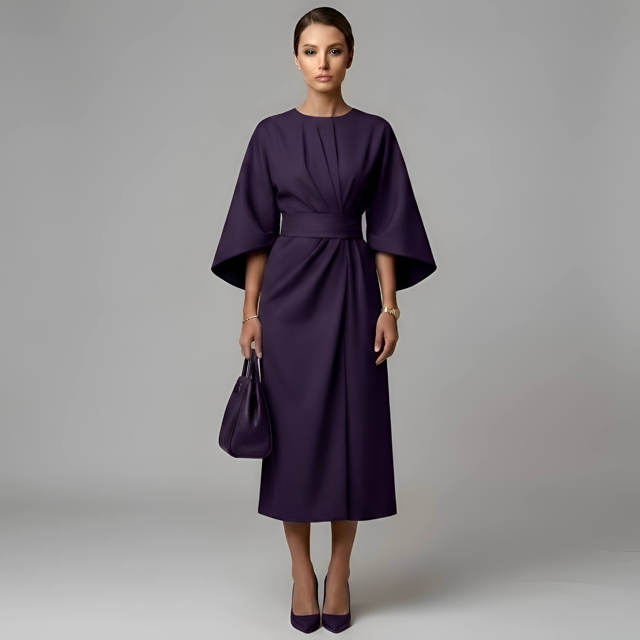 Eevee - Robe élégante à manches chauve-souris et cordon à la taille