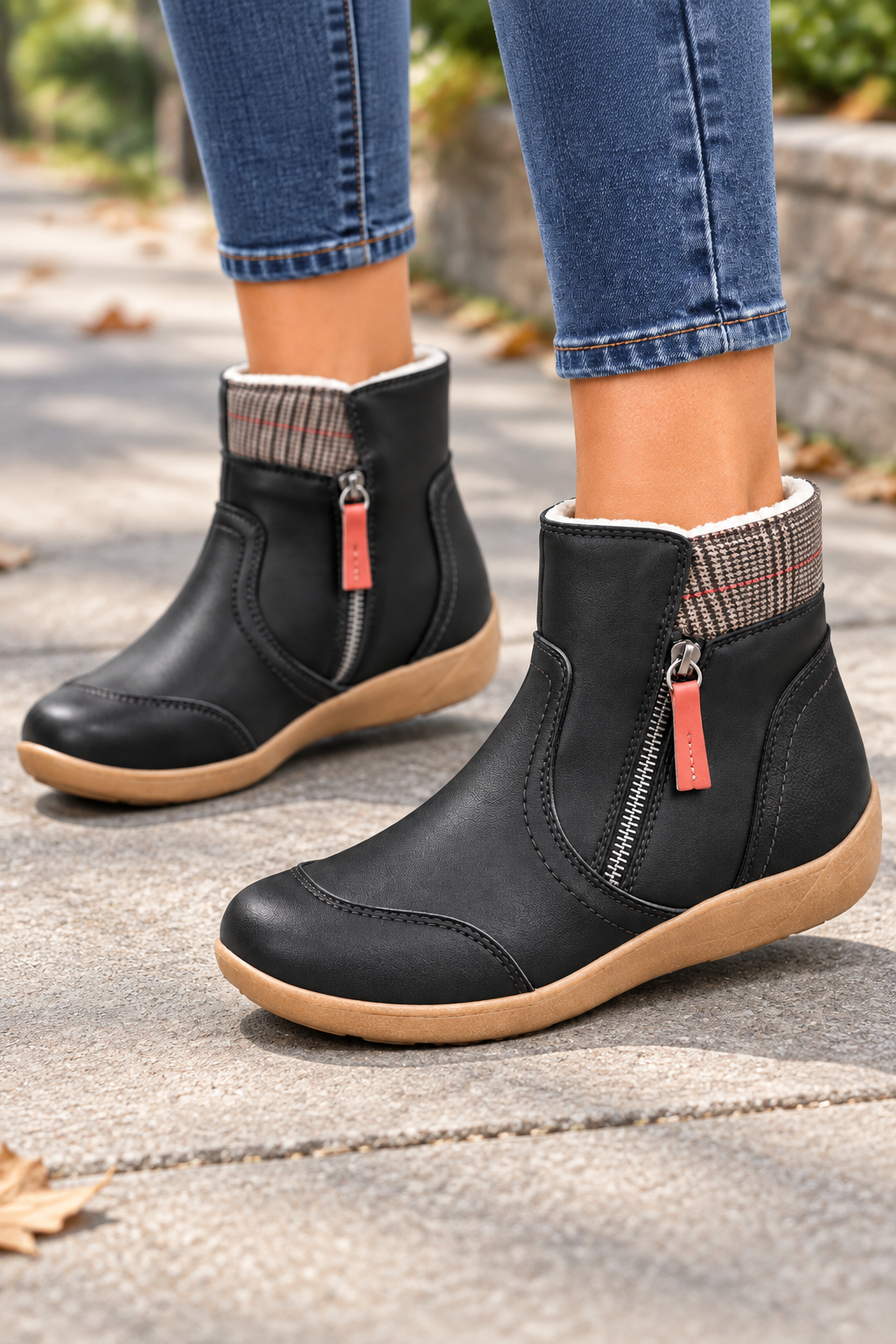 Bottes Cheville Plates à Double Zip