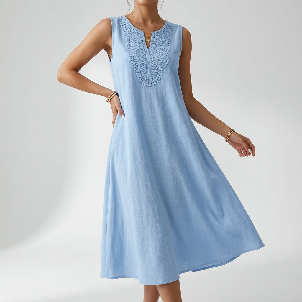 Greteph | Robe midi élégante avec décolleté brodé