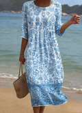 Bleu | Robe élégante à motif floral