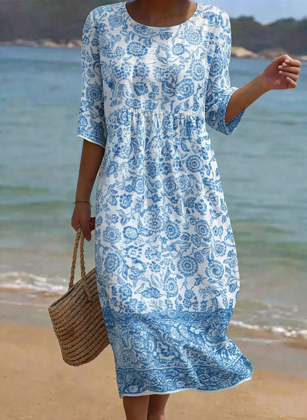 Bleu | Robe élégante à motif floral