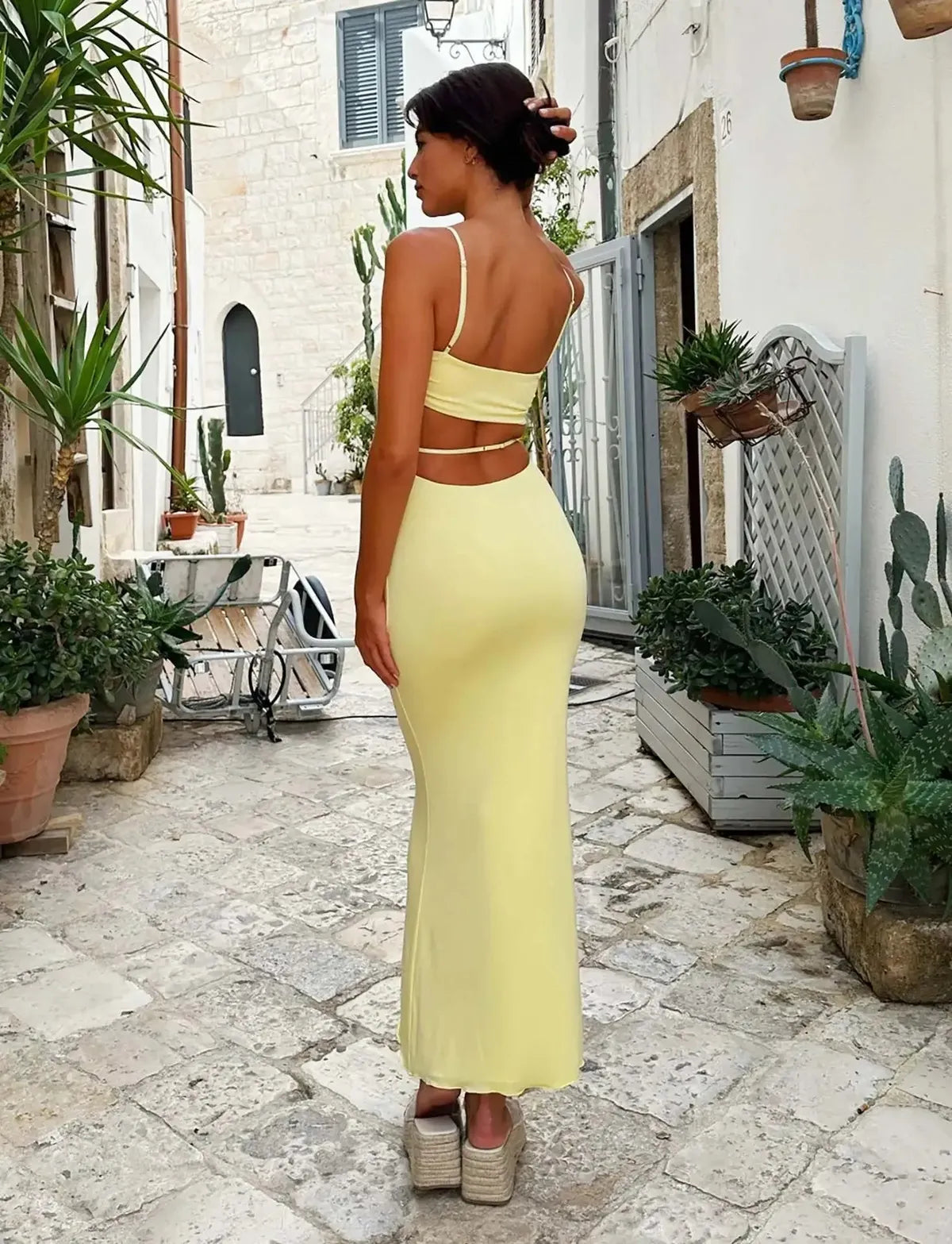 Robe Maxi Été Dos Nu Bodycon Jaune