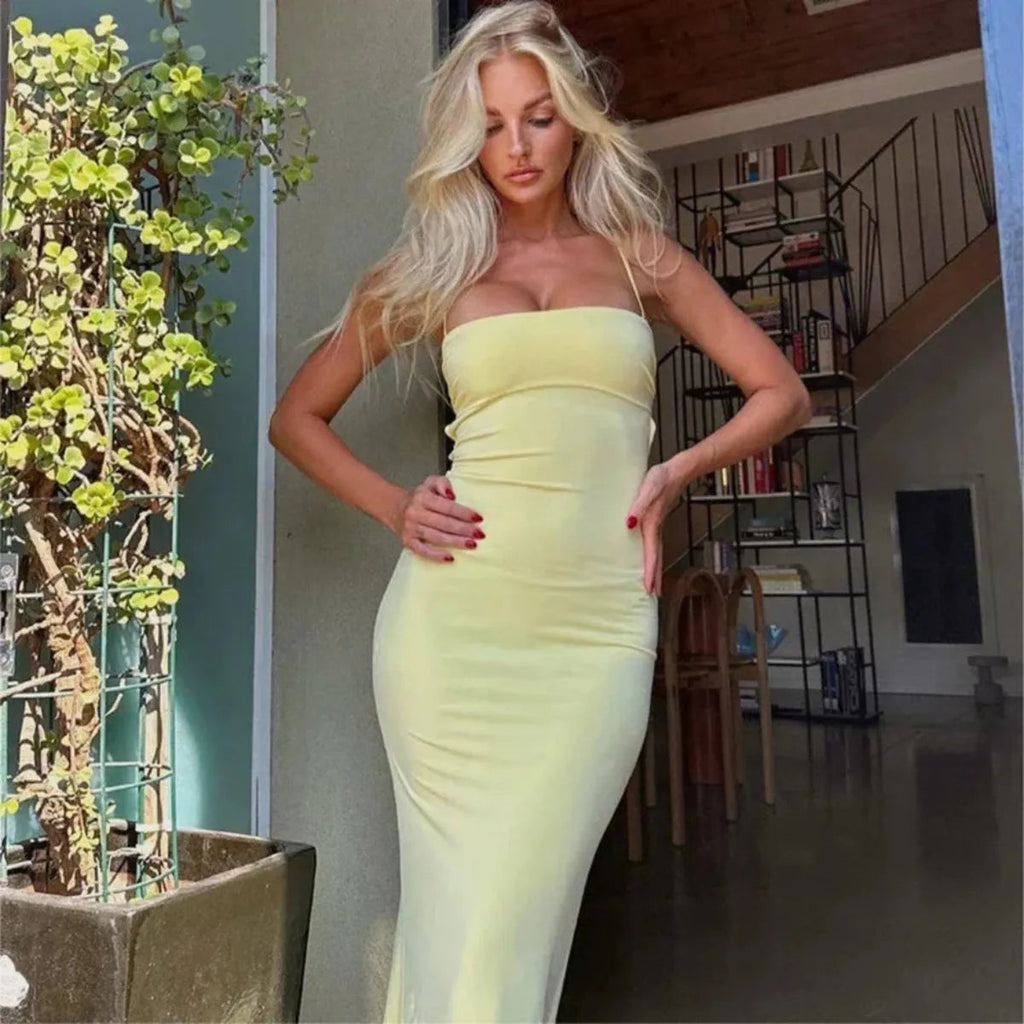 Robe Maxi Été Dos Nu Bodycon Jaune