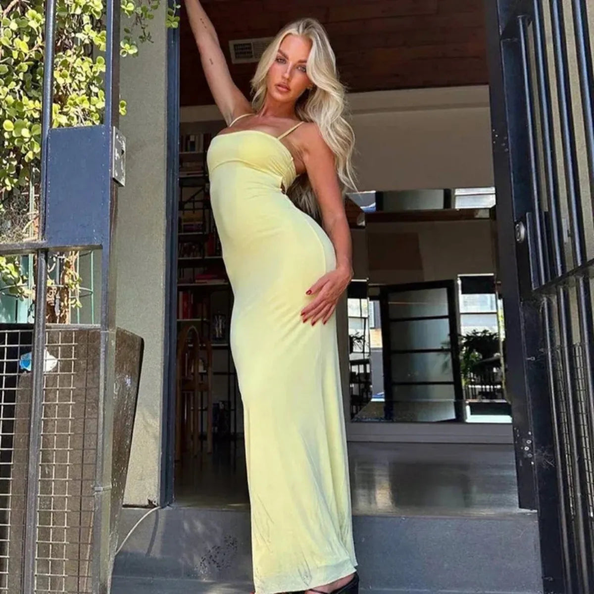 Robe Maxi Été Dos Nu Bodycon Jaune