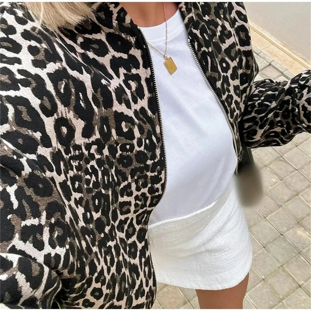 Veste bomber femme | Fermeture éclair & motif léopard