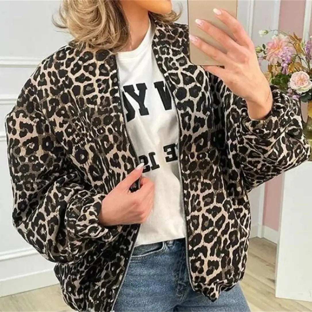 Veste bomber femme | Fermeture éclair & motif léopard