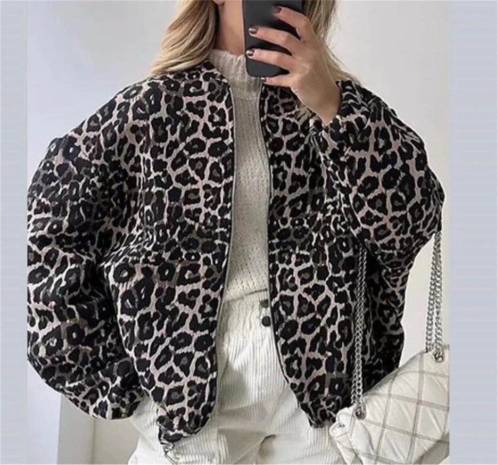 Veste bomber femme | Fermeture éclair & motif léopard