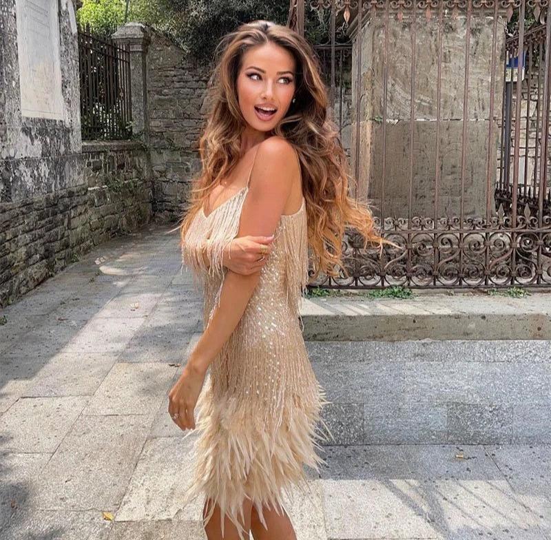 Robe de Cocktail Femme | Franges Sans Manches