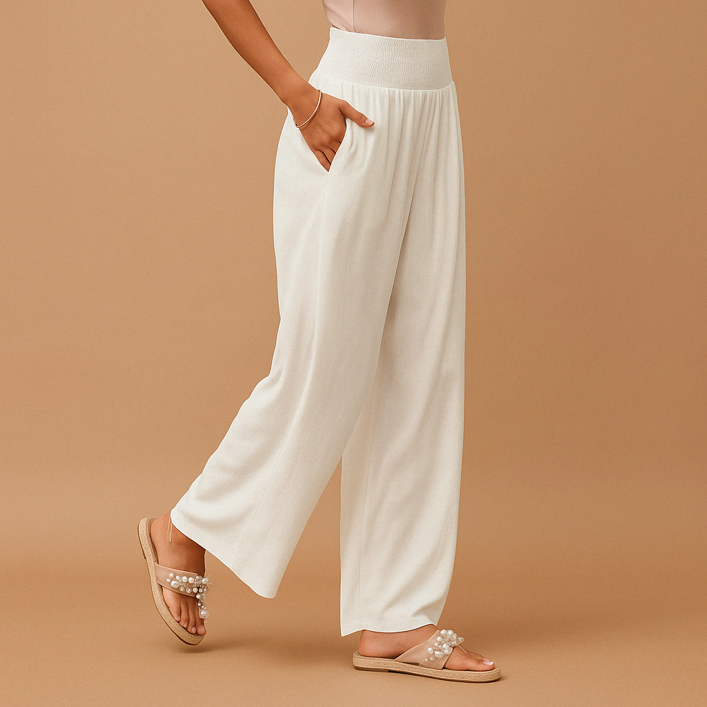 Pantalon Femme Pattes Larges Taille Haute - Pantalon d'Été à Ceinture Élastique