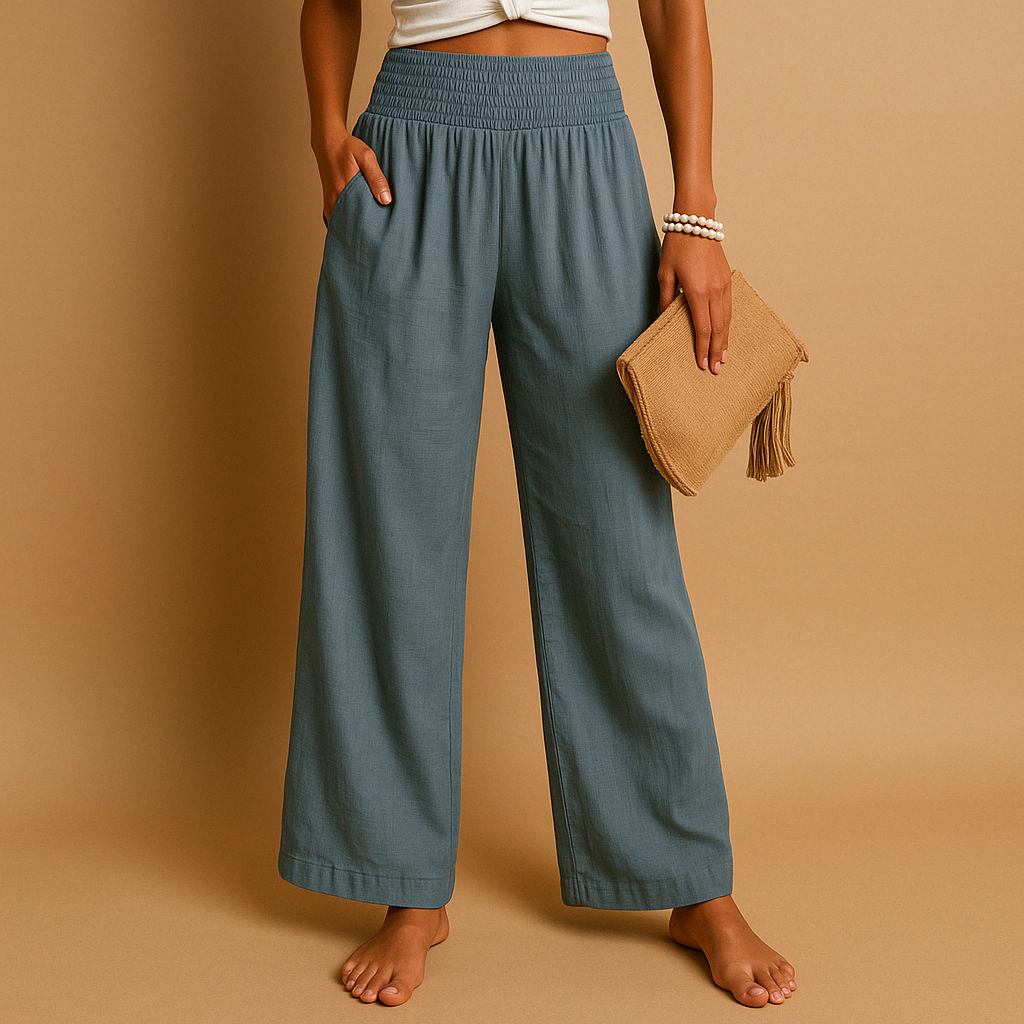 Pantalon Femme Pattes Larges Taille Haute - Pantalon d'Été à Ceinture Élastique