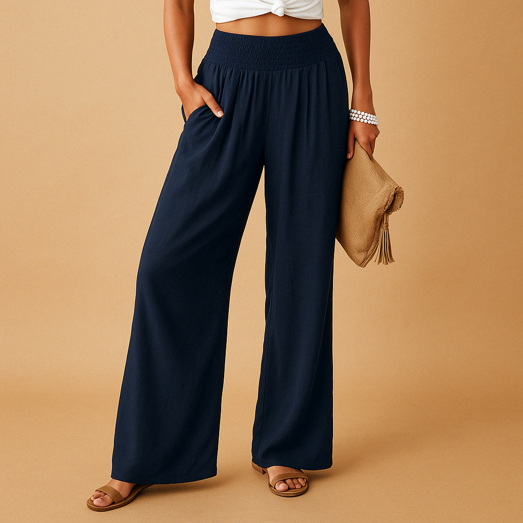 Pantalon Femme Pattes Larges Taille Haute - Pantalon d'Été à Ceinture Élastique