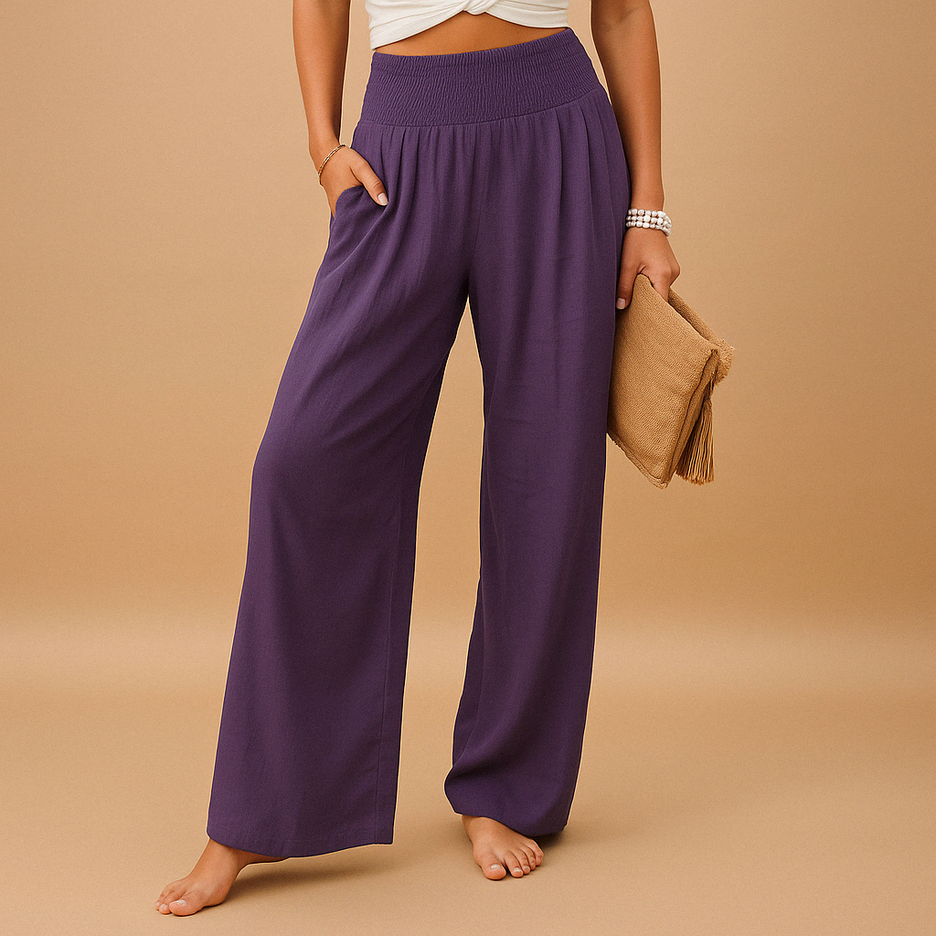 Pantalon Femme Pattes Larges Taille Haute - Pantalon d'Été à Ceinture Élastique
