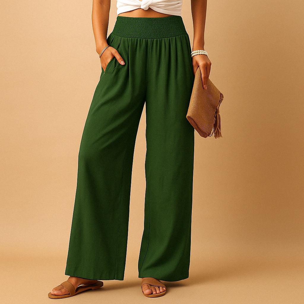 Pantalon Femme Pattes Larges Taille Haute - Pantalon d'Été à Ceinture Élastique