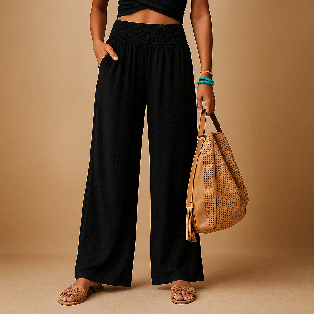 Pantalon Femme Pattes Larges Taille Haute - Pantalon d'Été à Ceinture Élastique