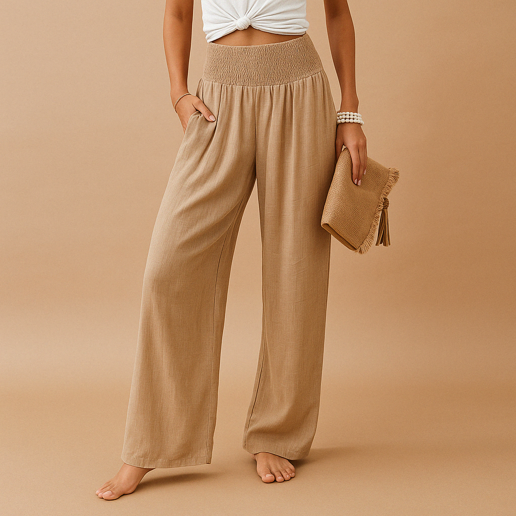 Pantalon Femme Pattes Larges Taille Haute - Pantalon d'Été à Ceinture Élastique