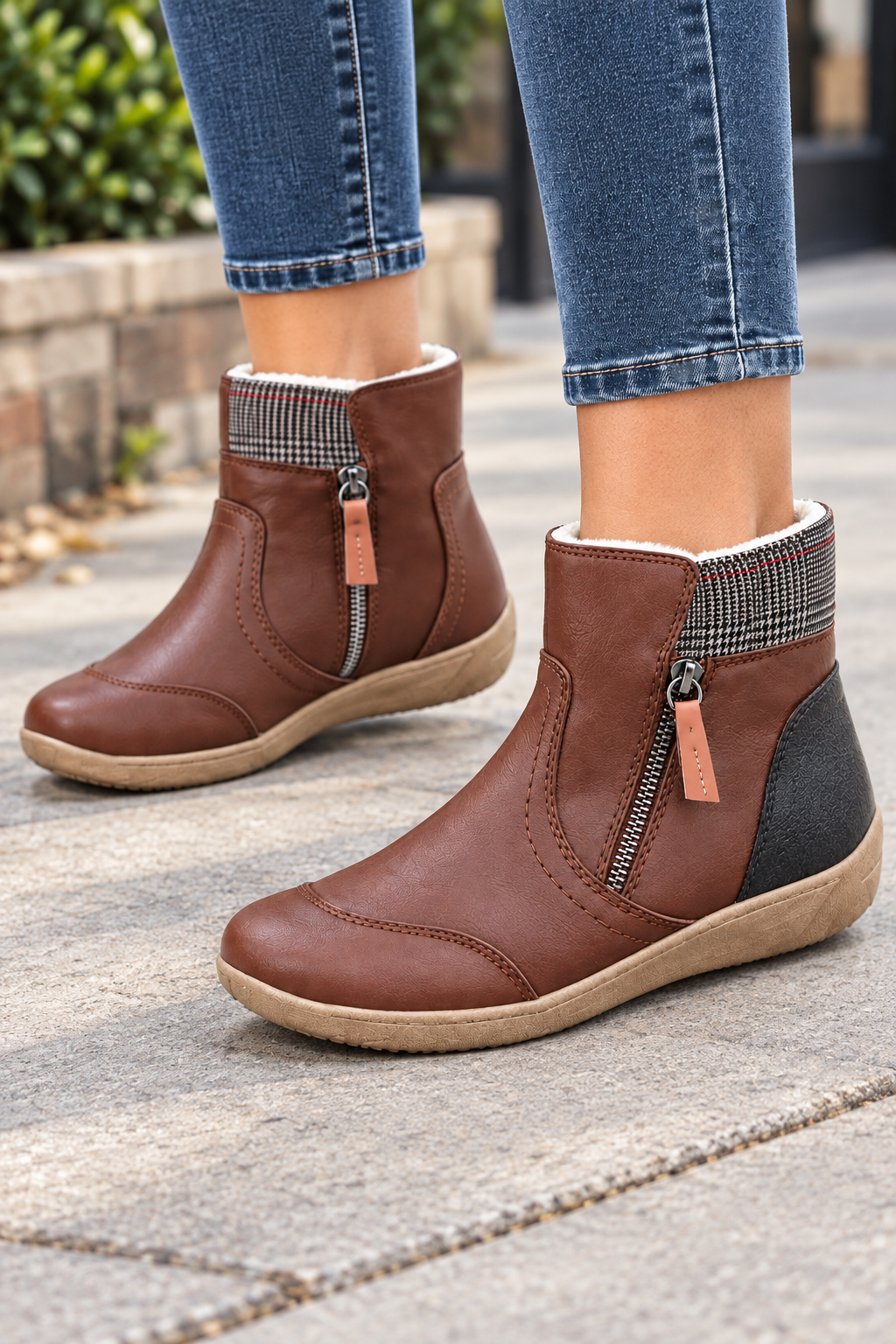 Bottes Cheville Plates à Double Zip