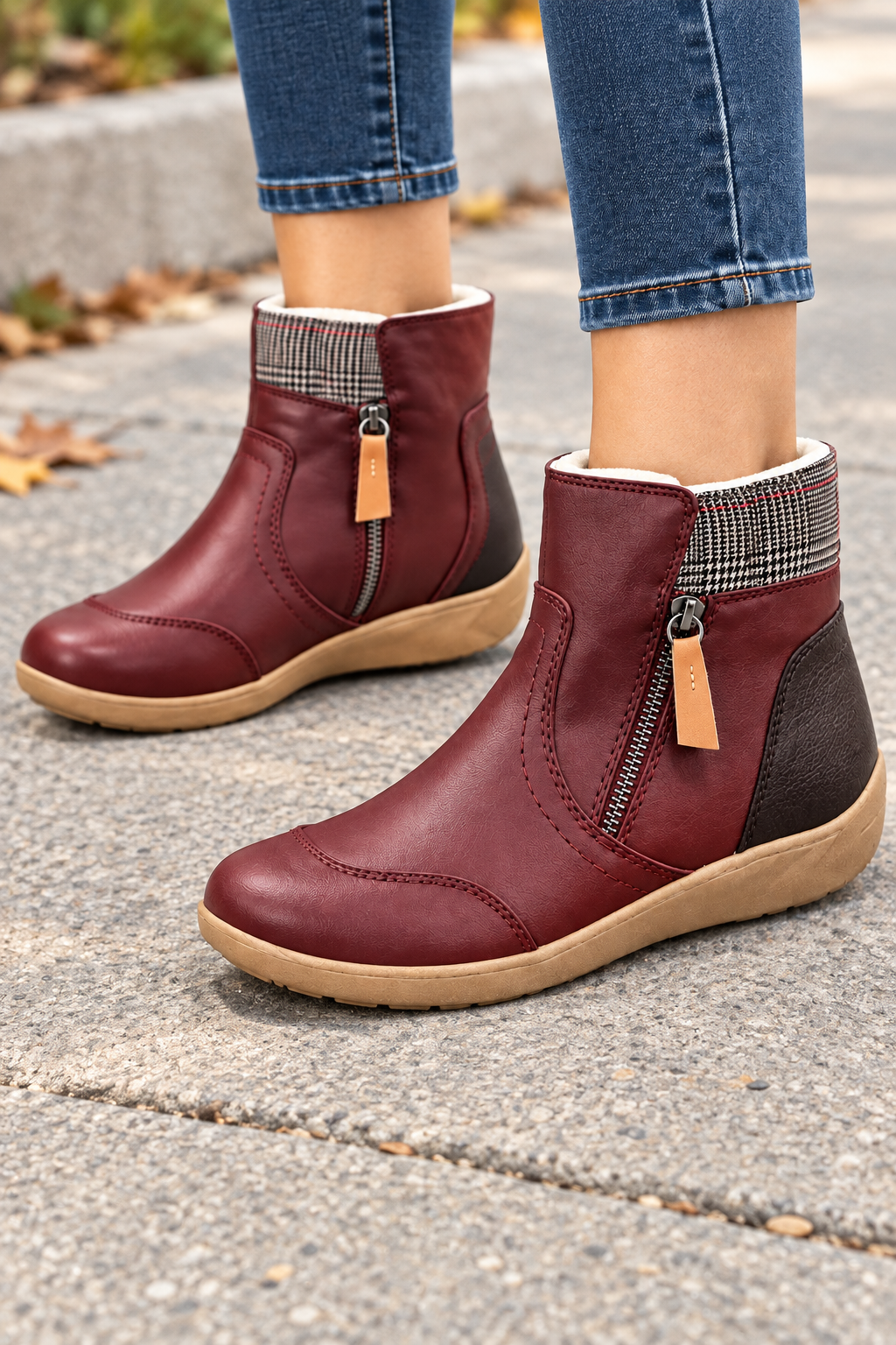 Bottes Cheville Plates à Double Zip