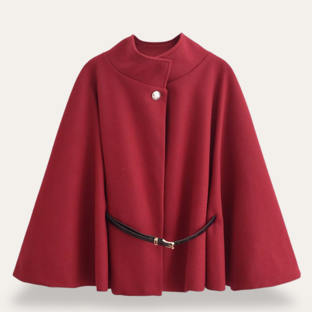 Cape Femme en Laine avec Col Montant et Ceinture