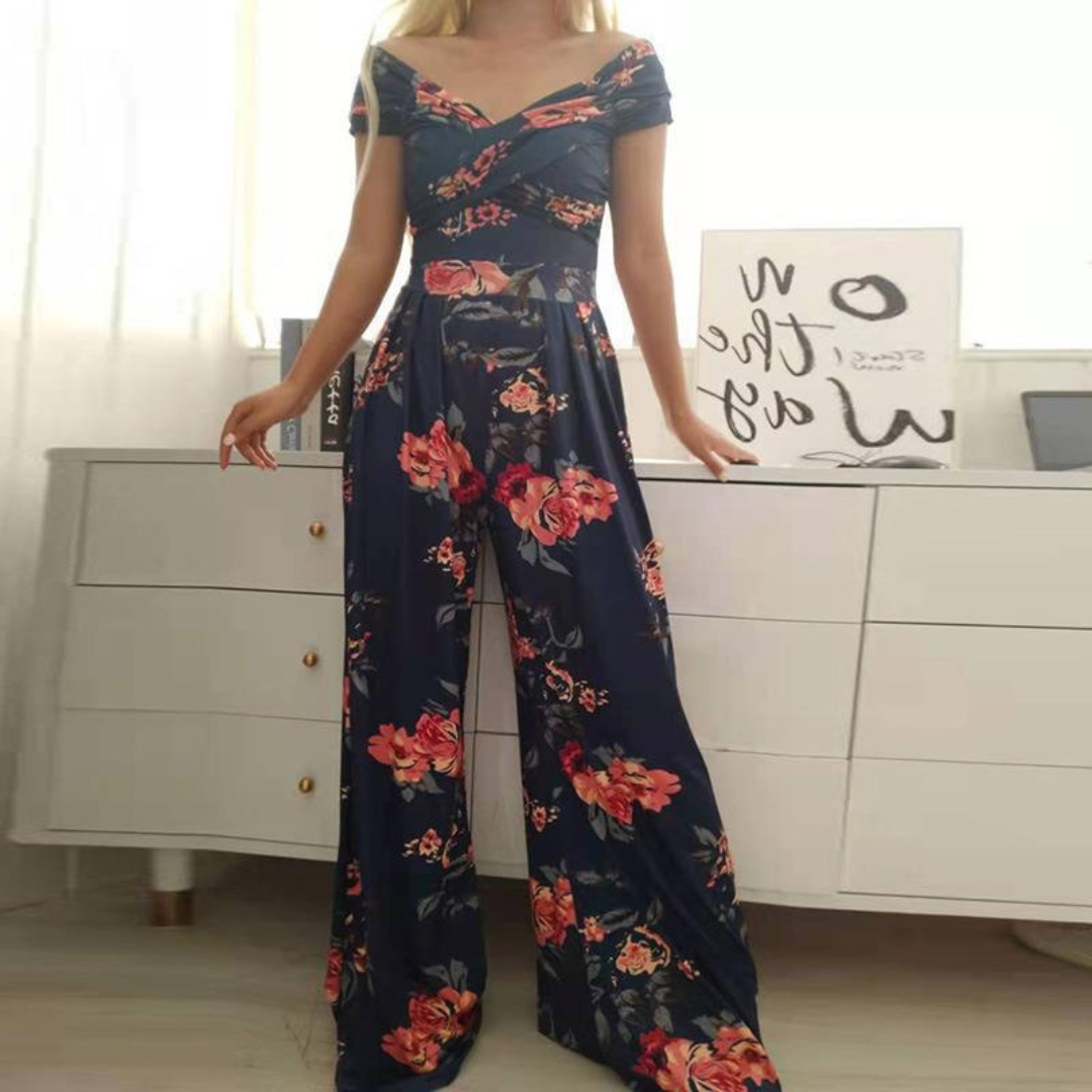 Combinaison Femme à Jambes Larges | Épaules Nues Fleurie