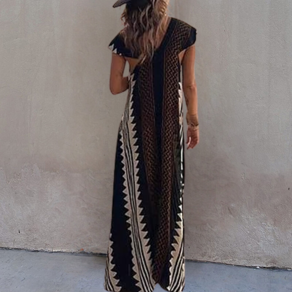 Adelina | Robe maxi à col en V pour femmes avec manches courtes