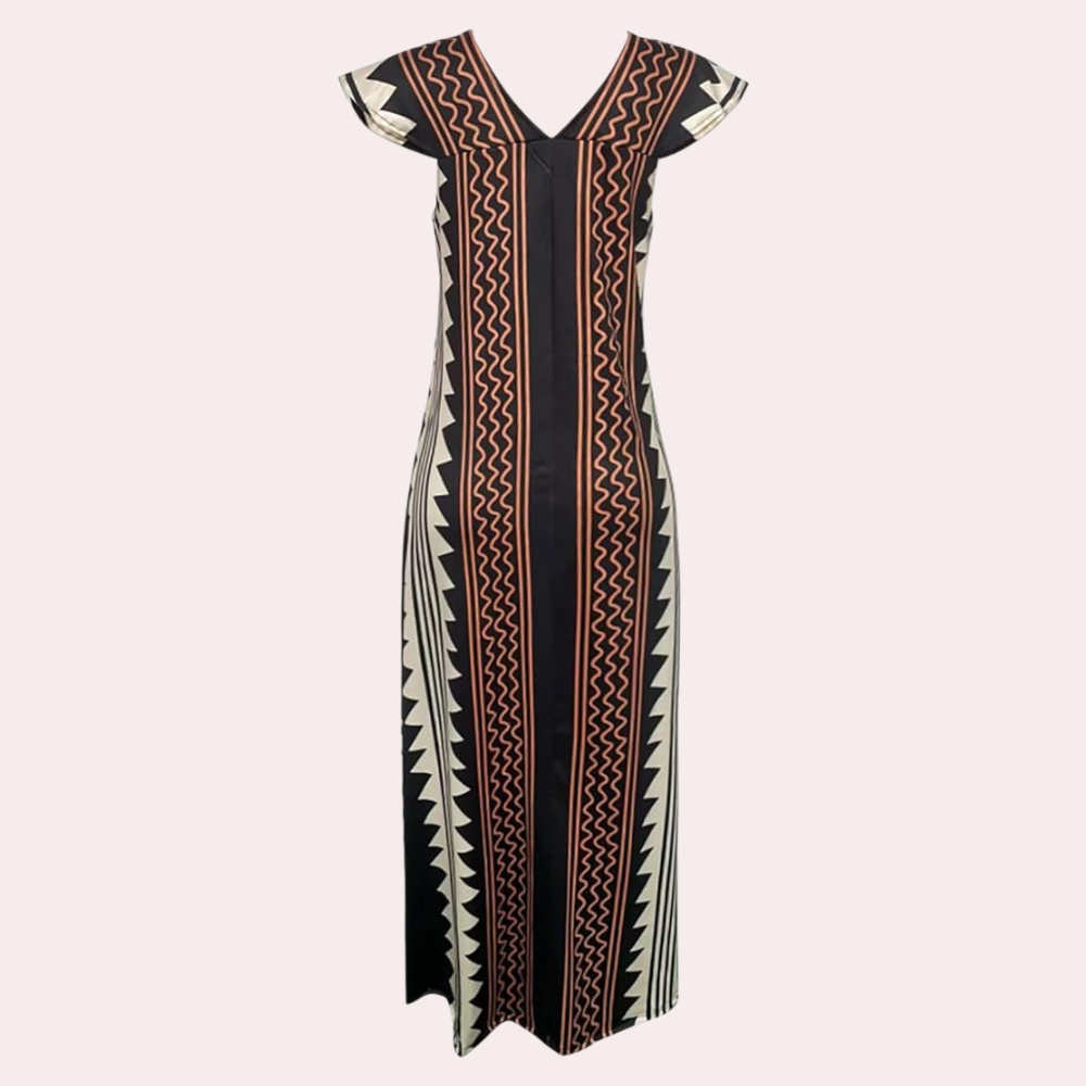 Adelina | Robe maxi à col en V pour femmes avec manches courtes