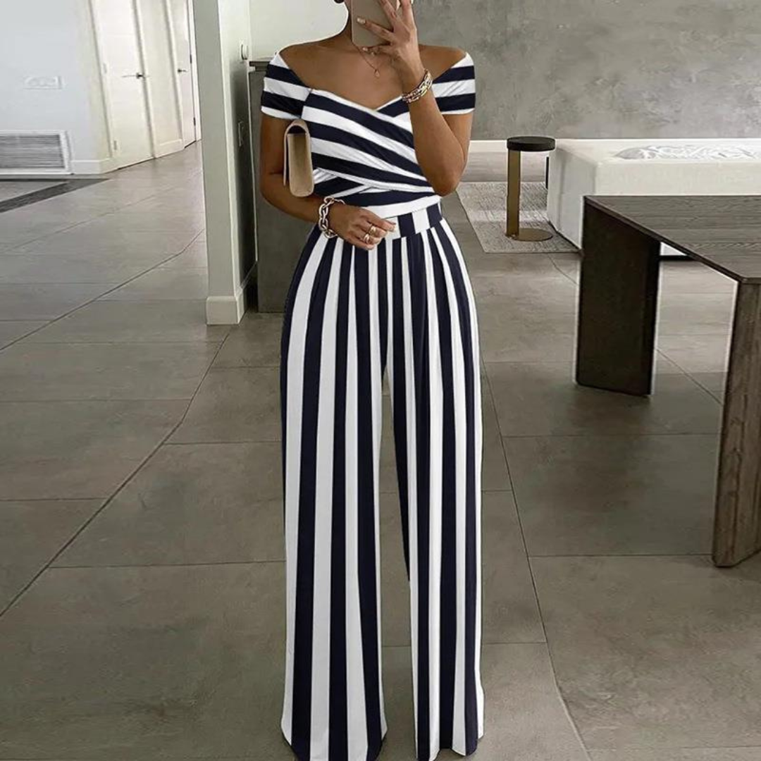Combinaison Femme à Jambes Larges | Épaules Nues Fleurie