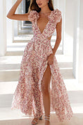 Robe Maxi Avec Décolleté En V Profond Et Manches Froncées Pour Femme | Idéale Pour Les Occasions Estivales