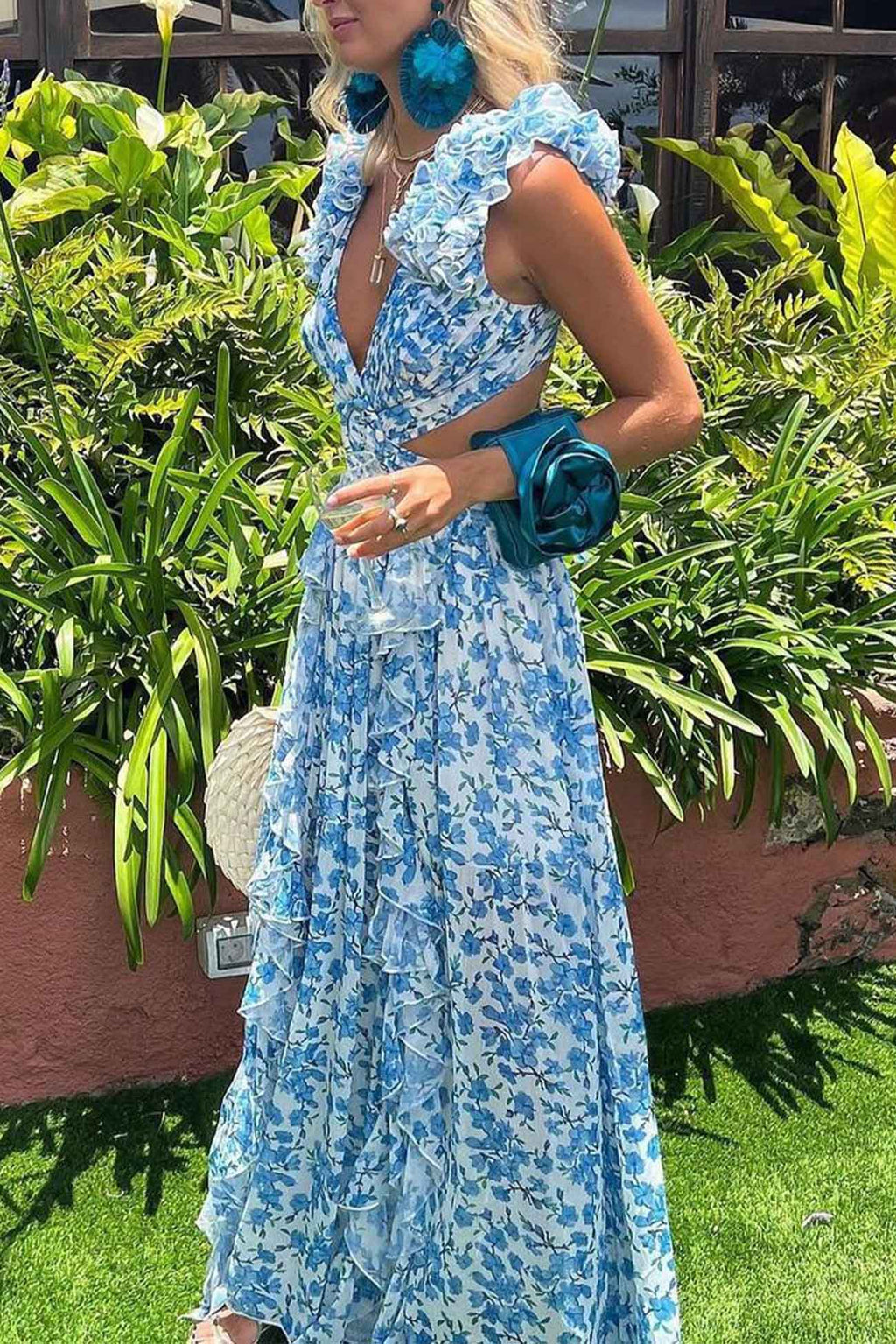 Robe Maxi Avec Décolleté En V Profond Et Manches Froncées Pour Femme | Idéale Pour Les Occasions Estivales