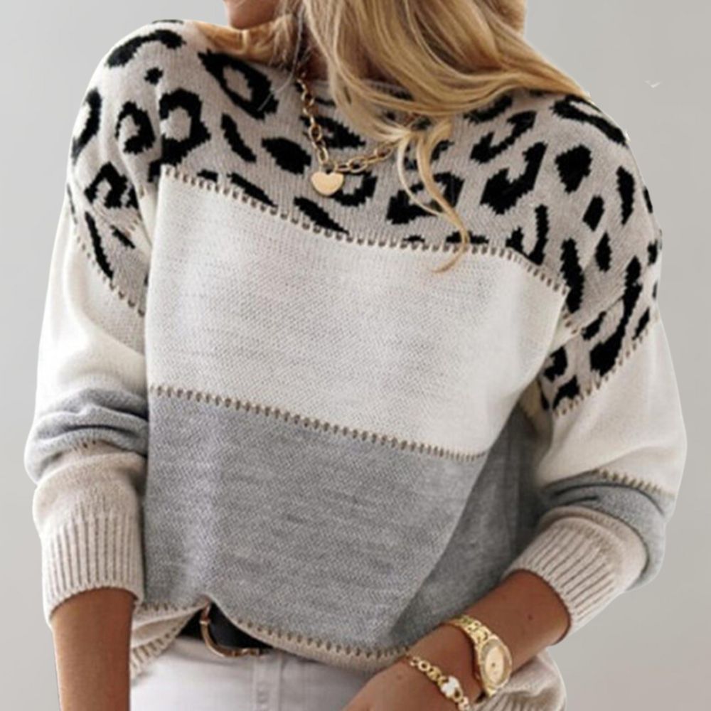 Pull femme color-block avec imprimé léopard