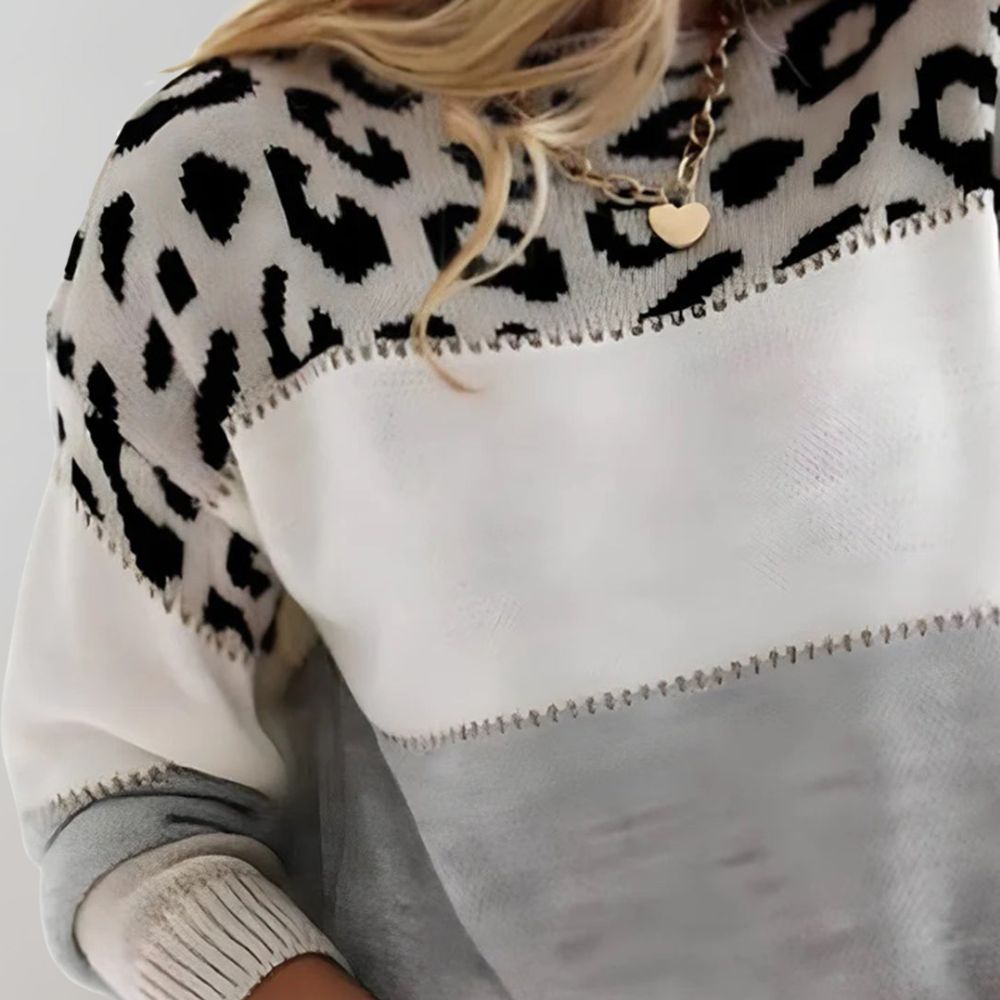 Pull femme color-block avec imprimé léopard