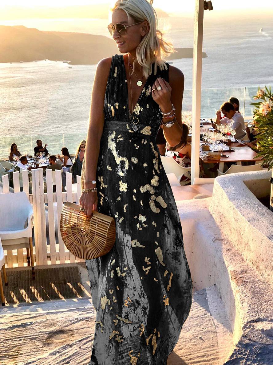 Robe longue sans manches à décolleté en V pour femmes